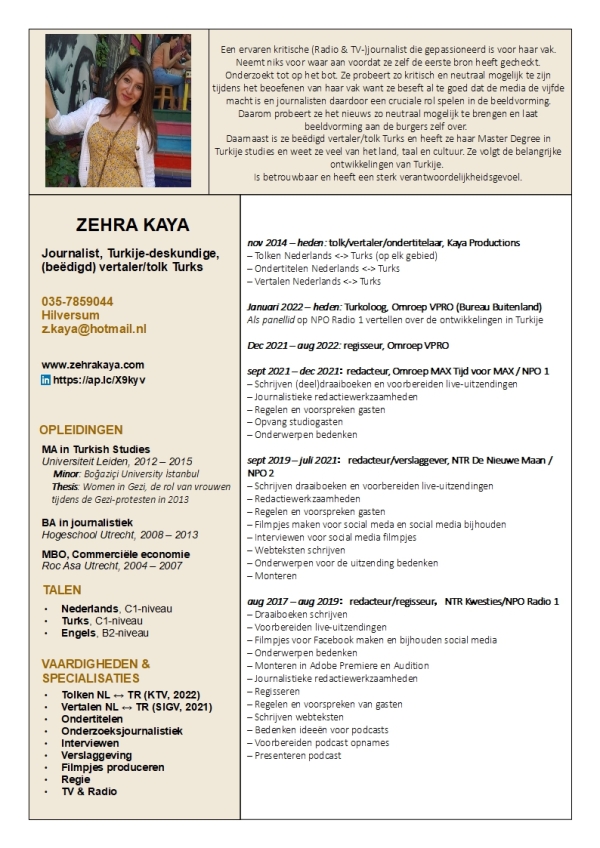 CV Zehra Kaya (afbeelding)